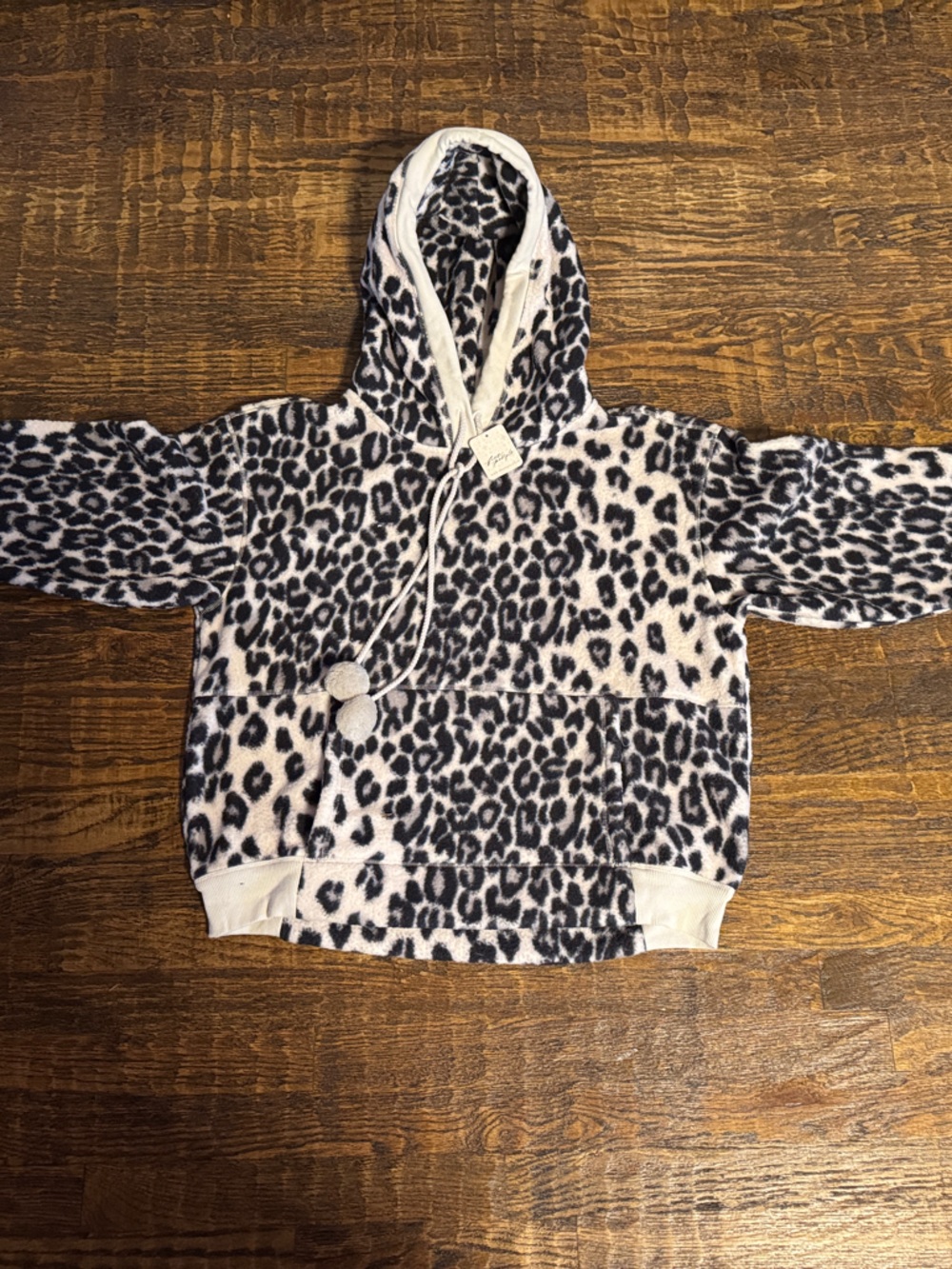 Free People Woman’s Leopard Hooded Pullover - White & Black